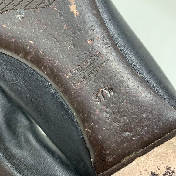 AGL Women's Size 37.5 US 7.5 Patent Cap Ballet Flats Black Round Toe Leather - Picture 6 of 6